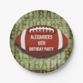 フットボールのグランジな第10誕生日のヴィンテージの緑 ペーパープレート (正面)