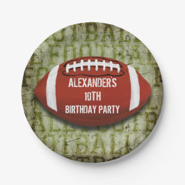 フットボールのグランジな第10誕生日のヴィンテージの緑 ペーパープレート