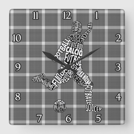 フットボールのサッカーの言語時計 スクエア壁時計 (正面)