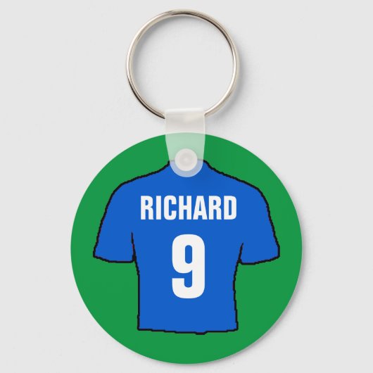 フットボールのシャツのデザイン（青）。 キーホルダー (正面)