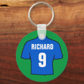 フットボールのシャツのデザイン（青）。 キーホルダー (裏面)