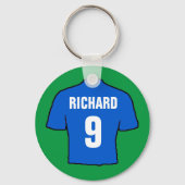 フットボールのシャツのデザイン（青）。 キーホルダー (裏面)