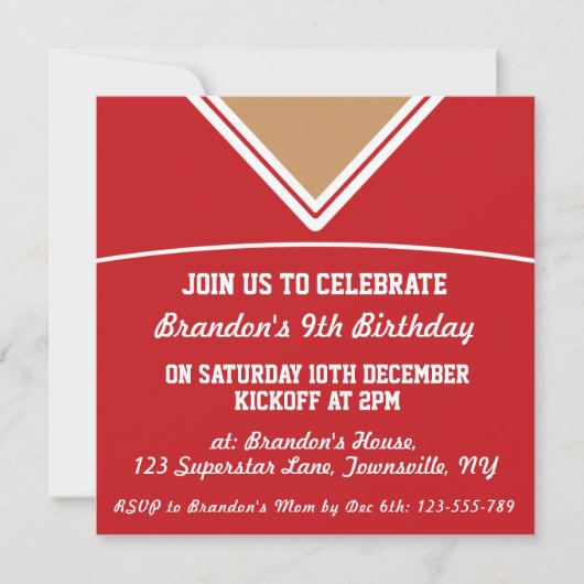 フットボールのジャージーのテーマのパーティーの招待のテンプレート、LAX 招待状 (正面)