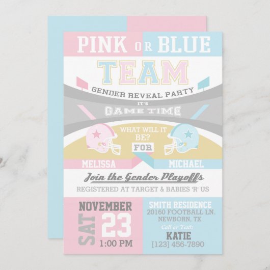 フットボールのスポーツの性は招待状を明らかにします 招待状 (正面/裏面)