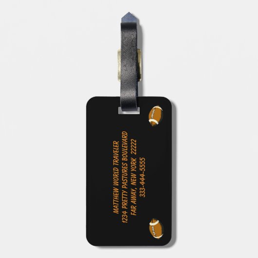 フットボールのスポーツブラウンおよび黒い荷物のラベル ラゲッジタグ (裏面縦)