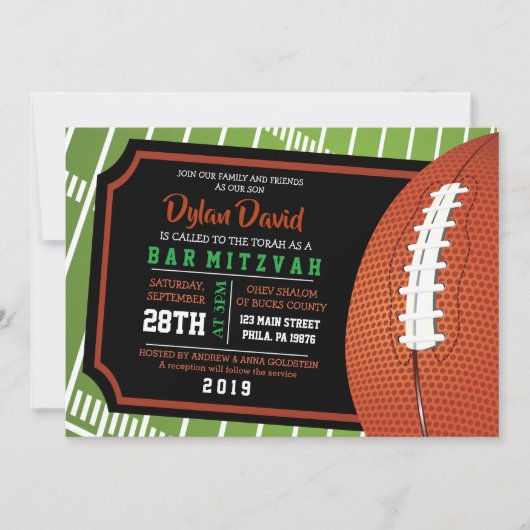 フットボールのチケットのバーのバルミツワーの招待状 招待状 (正面)