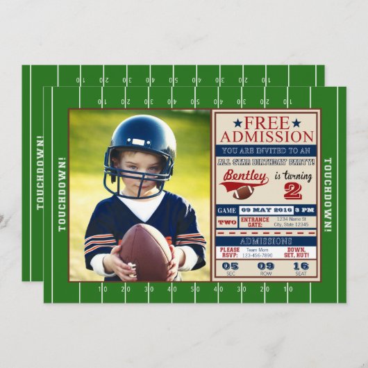 フットボールのチケットの写真の誕生日の招待状 招待状 (正面/裏面)