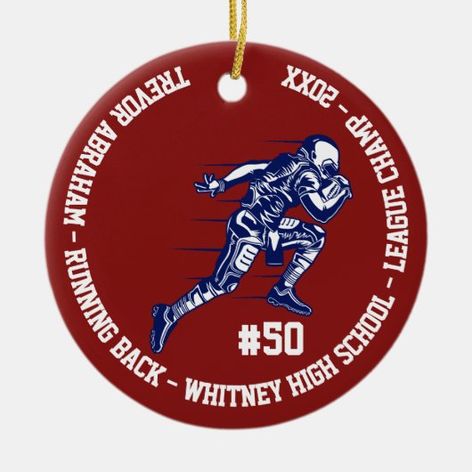 フットボールのチャンピオンプレーヤーのモノグラムのチーム学校 セラミックオーナメント (正面)