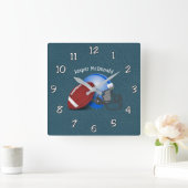 フットボールのテクスチャ付き背景の写真のパーソナライズ スクエア壁時計 (ホーム)