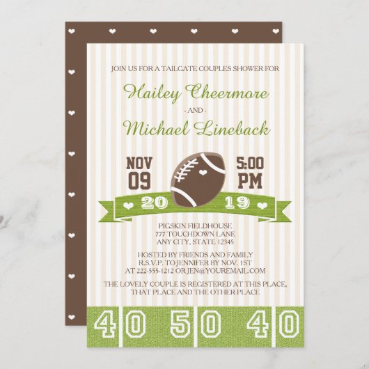 フットボールのテールゲートはウェディングシャワーをつなぎます 招待状 (正面/裏面)