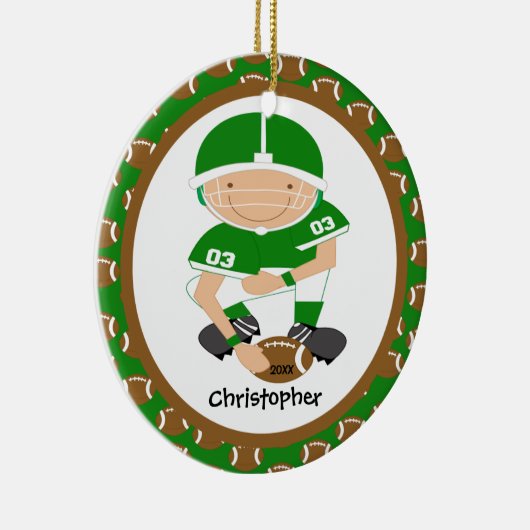 フットボールのパーソナライズな男の子のクリスマスのオーナメント セラミックオーナメント (右)