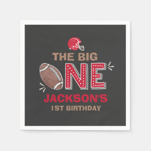 フットボールのパーティーのナプキンのフットボールの第1誕生日 スタンダードカクテルナプキン