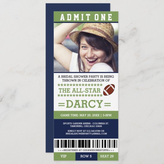 フットボールのブライダルシャワーのパーティーの招待 招待状 (正面/裏面)