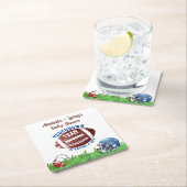 フットボールのベビーシャワー スクエアペーパーコースター (インサイチュ)