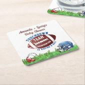 フットボールのベビーシャワー スクエアペーパーコースター (アングル)