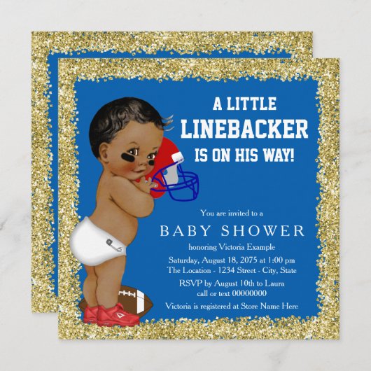 フットボールのベビーシャワー 招待状 (正面/裏面)