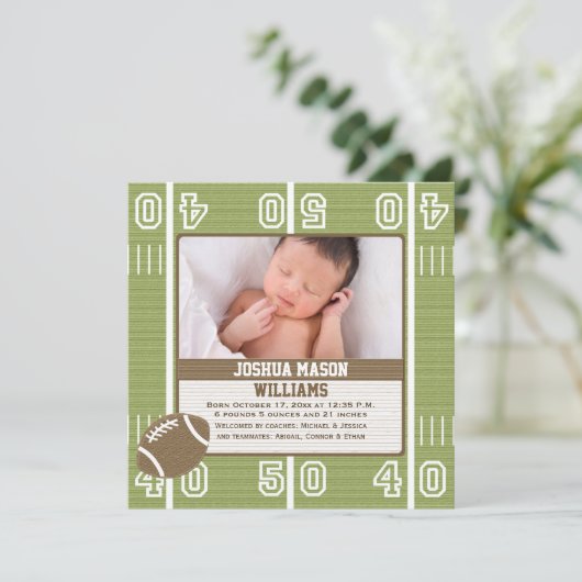 フットボールの写真の誕生の発表カード 案内状 (スタンド正面)