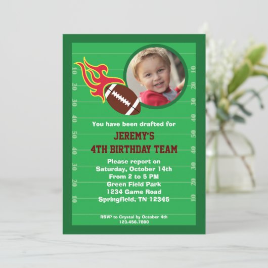 フットボールの写真の誕生日のパーティの招待状 招待状 (スタンド正面)