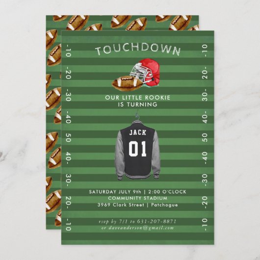 フットボールの誕生日のパーティの招待状 招待状 (正面/裏面)