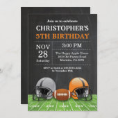 フットボールの誕生日の招待状の誕生会のオレンジ 招待状 (正面/裏面)