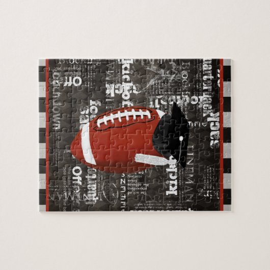 フットボールの身に着けている卒業の帽子、フットボールの単語 ジグソーパズル (横)