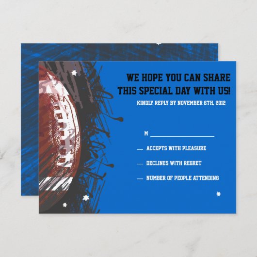 フットボールの（ばちゃばちゃ）跳ねるのバーの（ユダヤ教の）バル・ミツバーの応答カード 出欠カード (正面/裏面)