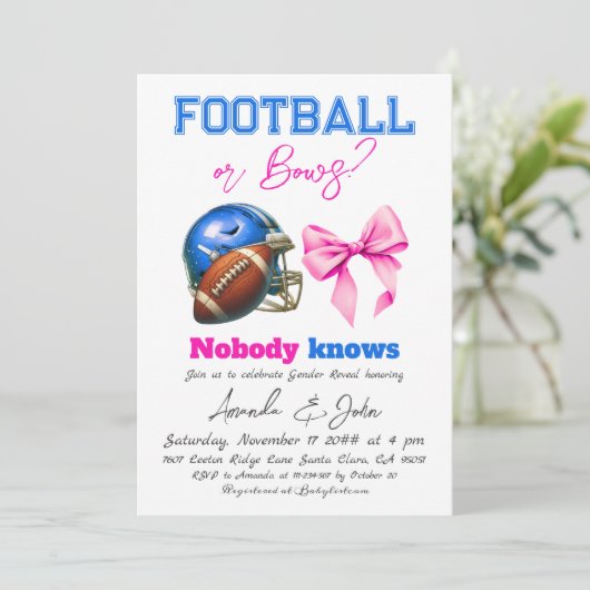 フットボールまたはボーズブルーまたはピンクジェンダーの表示 招待状 (スタンド正面)