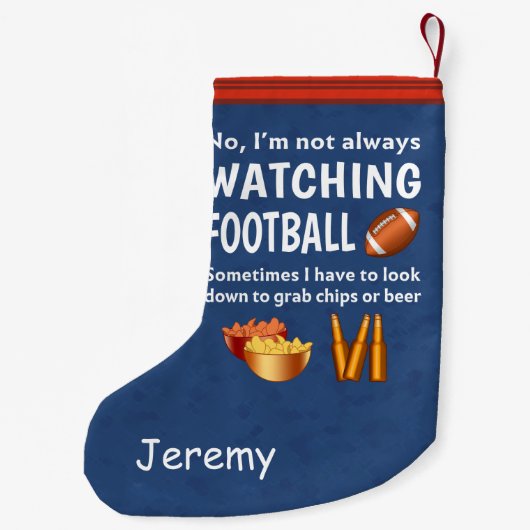 フットボールを常に見ていないおもしろいなスポーツ・ファン スモールクリスマスストッキング (裏面)