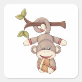 フットボールを持っているサル スクエアシール (正面)