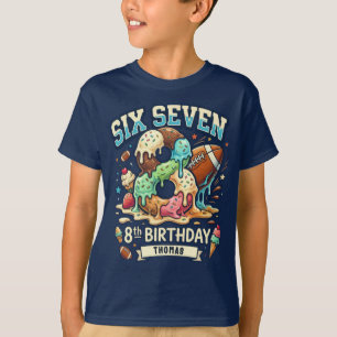 フットボールアイスクリームドリップシックスセブン男の子8歳の誕生日 Tシャツ