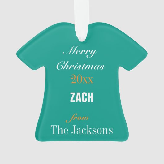 フットボールアクアオレンジ&ホワイトジャージーオーナメント オーナメント (裏面)