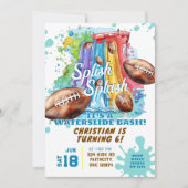 フットボールウォータースライドプールパーティーバースデー招待 招待状 (正面)