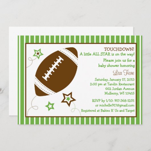 フットボールオールスターのベビーシャワー招待状 招待状 (正面/裏面)