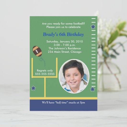 フットボールオールスターズボーイズスポーツ写真誕生日 招待状 (スタンド正面)
