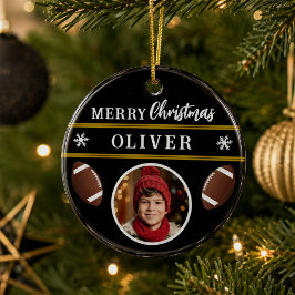フットボールカスタムネーム メリークリスマス 写真 セラミックオーナメント