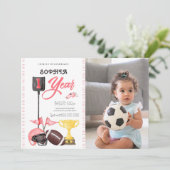 フットボールガールファースト誕生日招待状カードフォト 招待状 (スタンド正面)