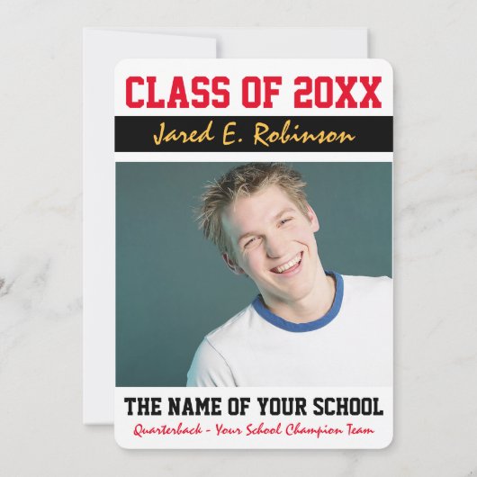 フットボールクォーターバックジャージ番号卒業 招待状 (裏面)