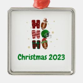 フットボールクリスマスホリデーホーホホ メタルオーナメント