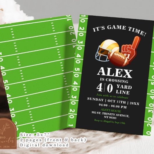 フットボールクロッシングヤードラインアダルト誕生日 招待状