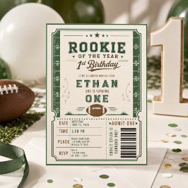 フットボールグリーンのルーキー1歳の誕生日パーティー 招待状