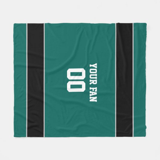 フットボールグリーン、白黒パーソナライズされた フリースブランケット (正面(横))