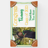 フットボールグリーン&金ゴールドワンフォト卒業 横断幕 (縦)