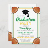 フットボールグリーン&金ゴールド卒業パーティー インビテーションポストカード (正面/裏面)