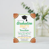 フットボールグリーン&金ゴールド卒業パーティー インビテーションポストカード (スタンド正面)
