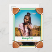 フットボールグリーン&金ゴールド卒業 案内ポストカード (正面/裏面)