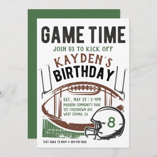 フットボールゲームタイム誕生日招待状 招待状 (正面/裏面)