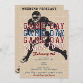 フットボールゲームデーのスポーツ観戦パーティー 招待状 (正面/裏面)