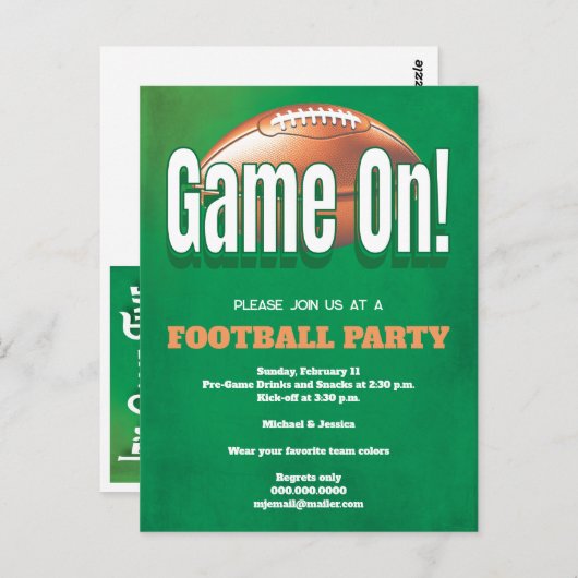 フットボールゲームパーティの招待状 ポストカード (正面/裏面)