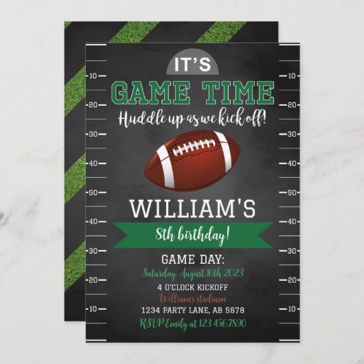 フットボールゲーム誕生日招待状ブラック 招待状 (正面/裏面)