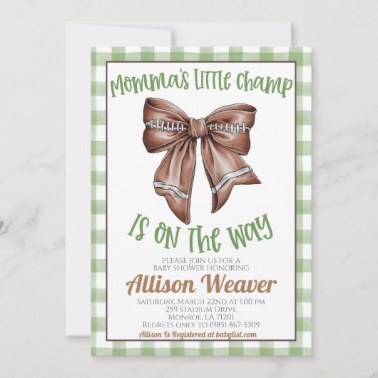 フットボールコケットベビーシャワー招待状 招待状 (正面)